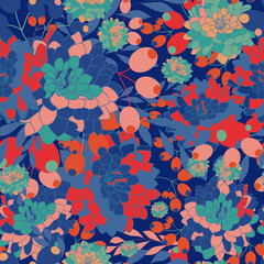 70's Style floral vector seamless repeat pattern.dalia flower pattern in 70s color pallette.on-trend florals. - 355379428