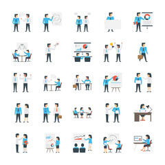Fototapeta na wymiar 80 Business Character Flat Icons Pack