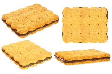 biscuit with delicious chocolate cream. Isolated on white background. 3d illustration