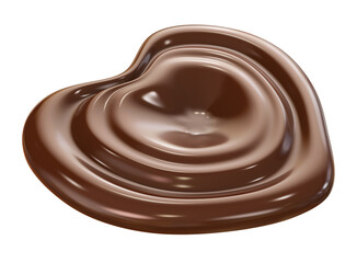 Melted chocolate heart shaped. Swirl isolated on white background. 3d illustration