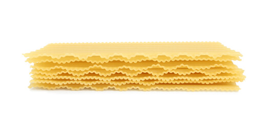 Stack of uncooked lasagna sheets isolated on white