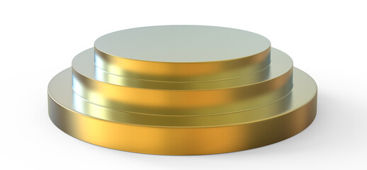 Gold round podium. Stage with scenic lights. 3d illustration