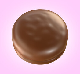 Choco pie chocolate biscuits with marshmallow isolated background. 3d illustration