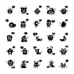 
Monsters Growling and Screaming Solid Vector Icons Set
