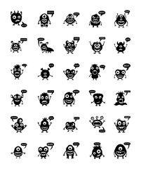 Monsters Growling and Screaming Solid Vector Icons 