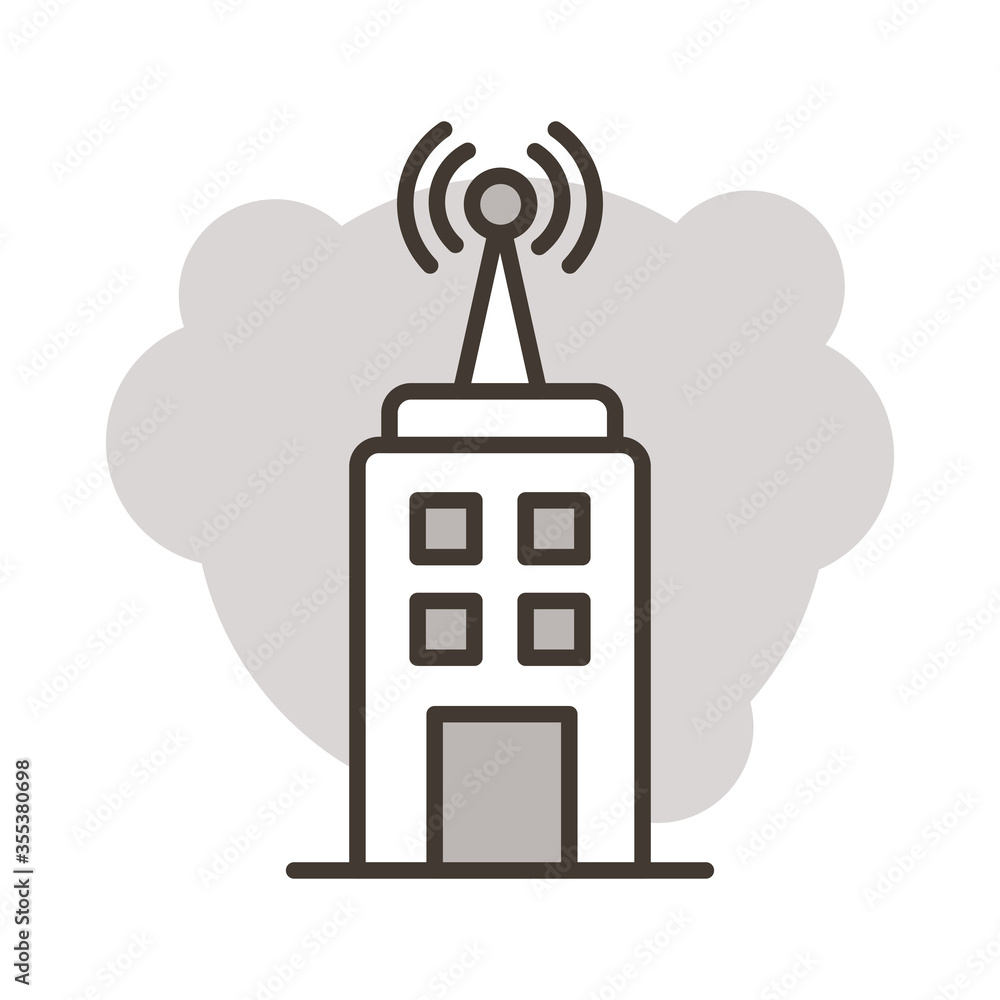 Poster building with antena communication online line style