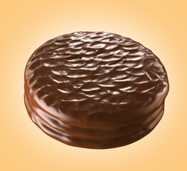 Choco pie chocolate biscuits with marshmallow isolated background. 3d illustration