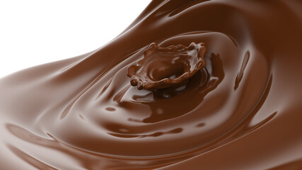 Melted chocolate splash and ripples background. 3d illustration