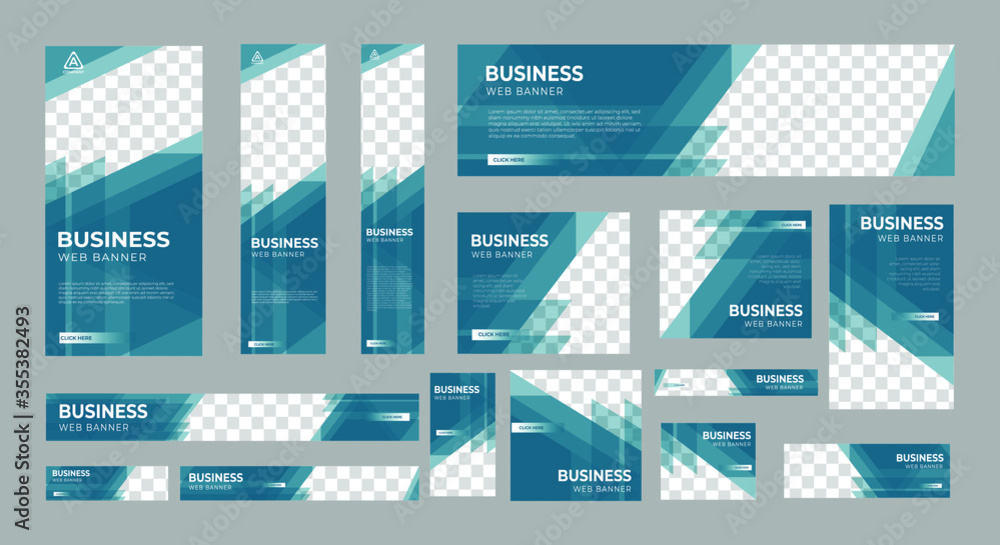 Poster set of business web banners of standard size with a place for photos. vertical, horizontal and squar