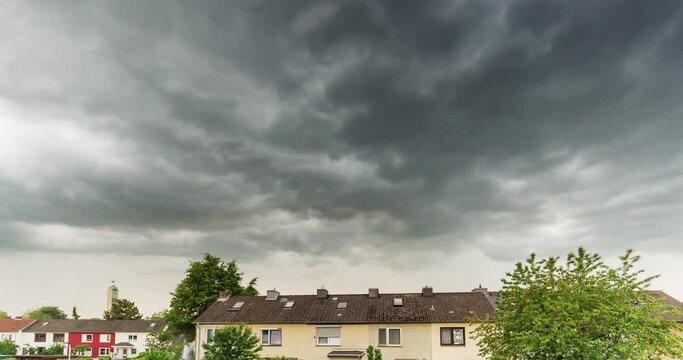 Time lapse sequence of a thunderstorm over a village near Hamburg