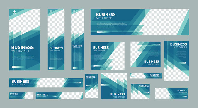 set of business web banners of standard size with a place for photos. Vertical, horizontal and square template. vector illustration