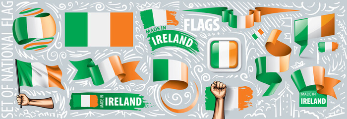 Vector set of the national flag of Ireland in various creative designs