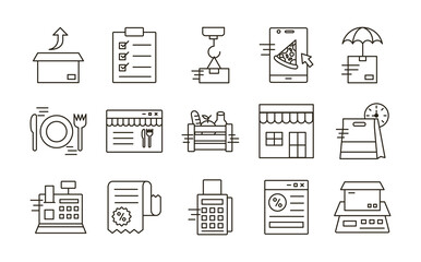 delivery food groceries service set icons