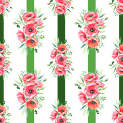 Poppies watercolor seamless pattern background wallpaper 