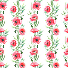 Poppies watercolor seamless pattern background wallpaper 