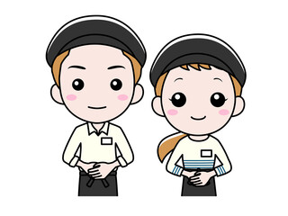 笑顔のカフェ店員男女