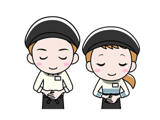 頭を下げるカフェ店員