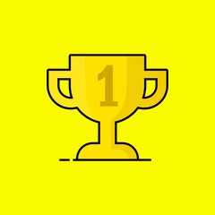Vector trophy with cartoon style. Vector illustration of the first champion trophy with a yellow background.