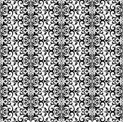 Wallpaper in the style of Baroque. Seamless vector background. White and black floral ornament. Graphic pattern for fabric, wallpaper, packaging. Ornate Damask flower ornament