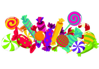 Many colorful sweets on white background. Vector illustration eps10