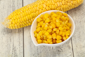 Young corn seeds in the bowl
