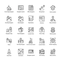 
Map and Navigation Line Icons Set

