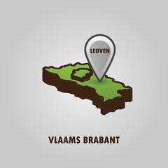 Map pointer indicating leuven on vlaams brabant map