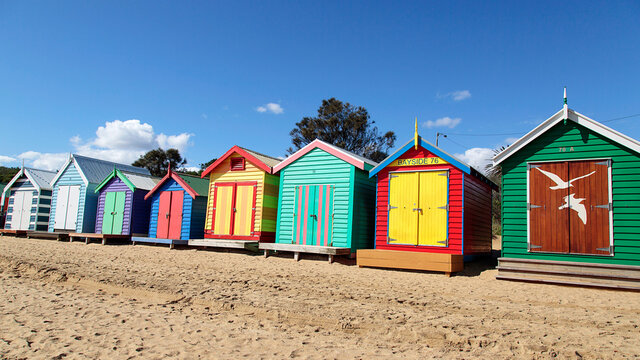 Beautiful Bathing houses on Brighton beach in Melbourne. 
