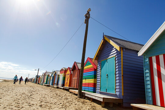 Beautiful Bathing houses on Brighton beach in Melbourne. 