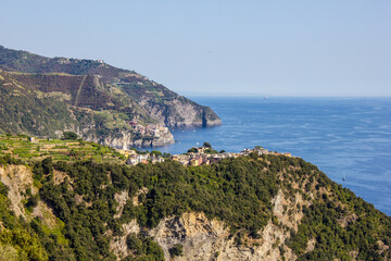 Fototapeta na wymiar View of Corniglia and Manarola Villages, Cinque Terre