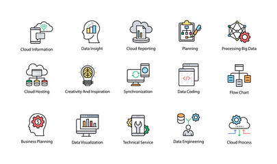 Data Science Colored Vector Icons Set