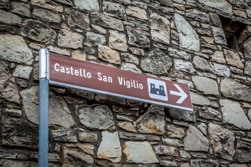 Entrance sign "Saint Vigilio Park" in the Upper Town. Bergamo, Lombardy, Italy