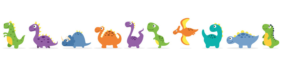 Set of cute dinosaurs. Flat style. Vector illustration  © Bon_man