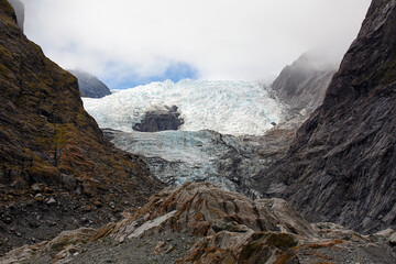 View of the receding ice at Franz Josef Glacier - Westland New Zealand