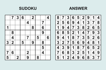 Vector sudoku with answer 431. Puzzle game with numbers.