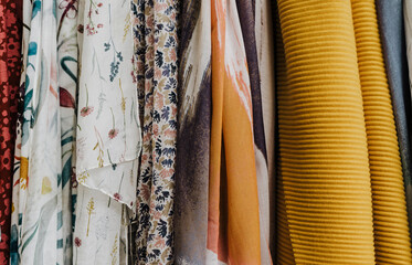 assortment of fabrics in autumn colours hues
