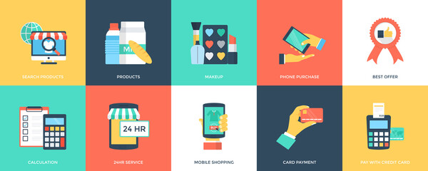 Flat Vector Icon Set of Shopping