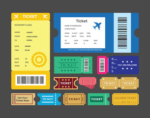 
Ticket Design Flat Vector Icons 

