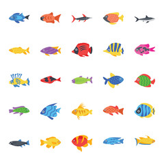 
Set of Fishes Flat Vector Icons
