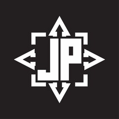JP Logo monogram with rounded arrows shape design template