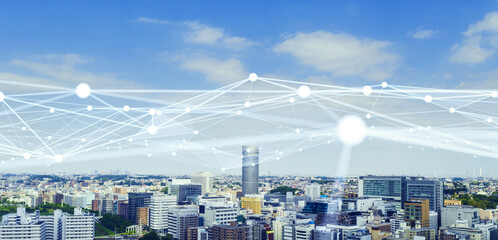 スマートシティー　大都市とネットワークイメージ　5G　IoT