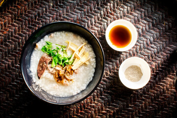 Asian style food eaten with soft boiled rice