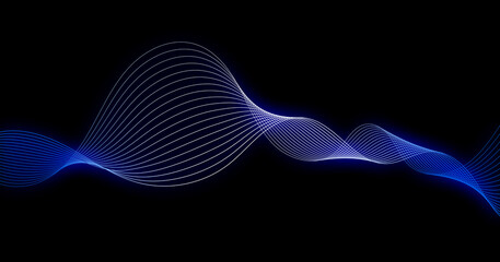 Abstract background. Wavy lines and neon glow on a black background. Motion concept