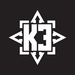 KE Logo monogram with rounded arrows shape design template