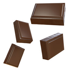 flying chocolate pieces. 3d illustration. isolated wheti background.
