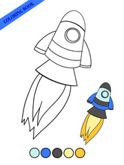 rocket takes off contour illustration rocket flying contour illustration vector coloring book isolate on white background graphics with color example