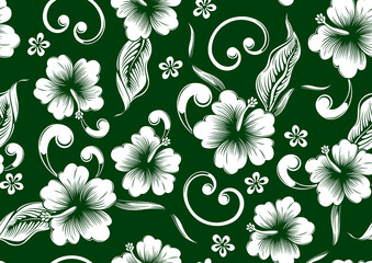 hibiscus hawaii seamless pattern, fashion background. © kirkchai