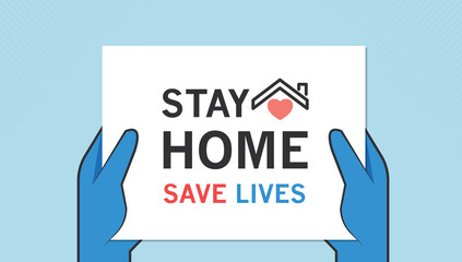 Stay at home quarantine and warning, stop coronavirus COVID-19 spreading. safe lettering typography poster with text logo, ash tag or hashtag. Virus vector illustration