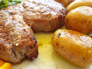 Typical portuguese dish with steak and potatoes