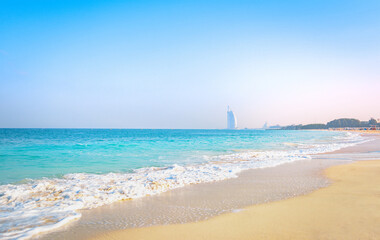 Fototapeta na wymiar Beautiful landscape of Al Sufouh Beach, one of Dubai's hidden gems, also known as “Secret Beach
